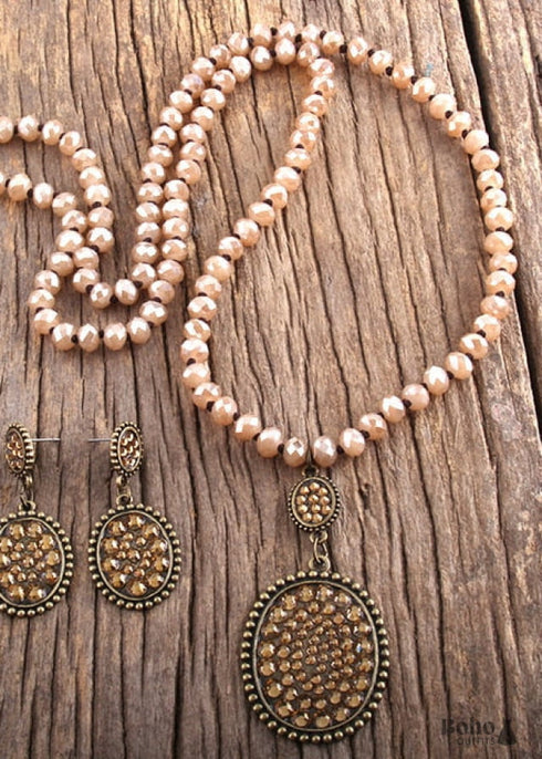 Boho Necklace, Jewelry Set, RH Crystal Black White Glass
